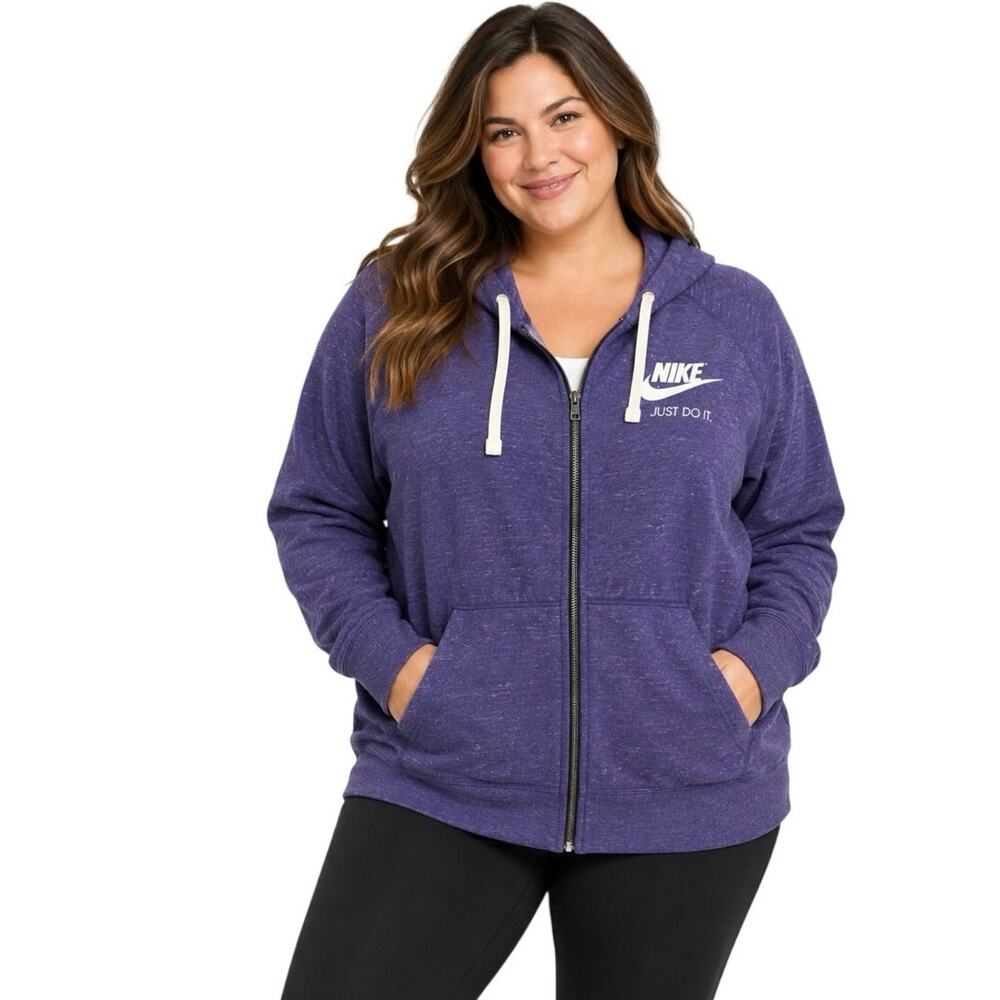 Nike Just Do It Purple Heather Full Zip Hoodie Sweatshirt Plus Size 1X Swoosh